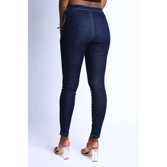 Women's Self Belted Bikini Cutout Sexy Denim Pants S M L Denim Indigo White - Picture 5 of 10